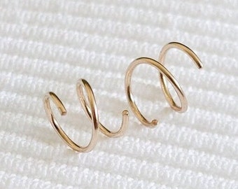 Double Hoop Twist Earrings • 8 mm Two Piercing Earring • Tiny Huggie Hoops • Minimal Spiral Earring • Double Cartilage or Helix Piercing