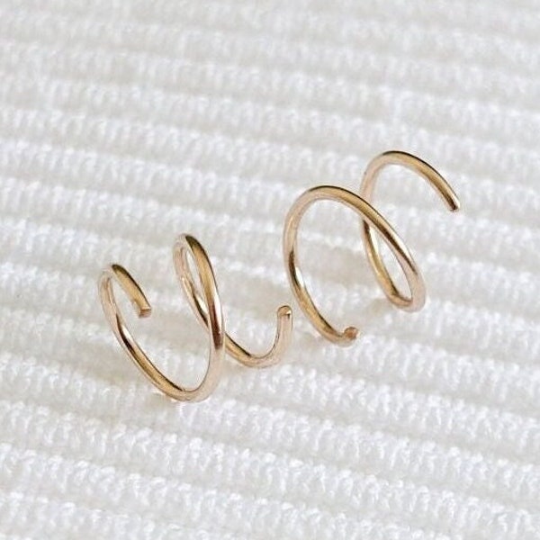 Double Hoop Twist Earrings • 8 mm Two Piercing Earring • Tiny Huggie Hoops • Minimal Spiral Earring • Double Cartilage or Helix Piercing