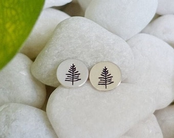 Pine Tree Earrings • Evergreen Studs • Rustic Woodland Jewelry • Circle Studs • Tree Lover Earrings • Forest Jewelry • Fall / Winter Jewelry