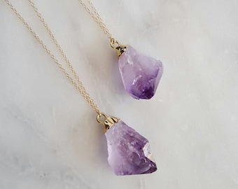 Raw Amethyst Necklace | Gold Filled Jewelry | Gold Dipped Amethyst | Geode Jewelry | Natural Gemstone Necklace | Crown Chakra Yogi Jewelry