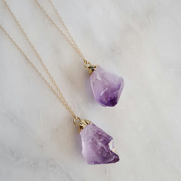 Raw Amethyst Necklace | Gold Filled Jewelry | Gold Dipped Amethyst | Geode Jewelry | Natural Gemstone Necklace | Crown Chakra Yogi Jewelry