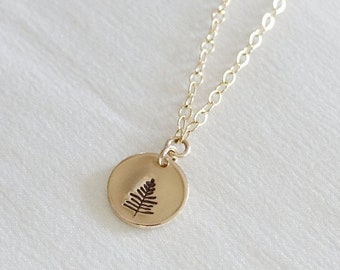 Pine Tree Necklace • Silver or Gold Small Disk Pendant • Evergreen Forest Jewelry • Everyday Necklace • Dainty Hand Stamped Tag Charm