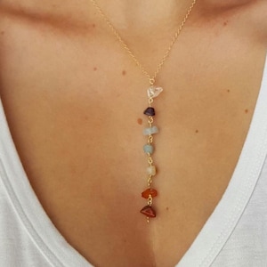 7 Chakra Crystal Necklace • Meditation Necklace • Natural Gemstone Drop Chain • Gold Fill 7 Stone Chakra • Yoga Jewelry • Gift For Yogi