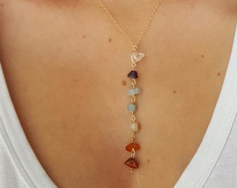 7 Chakra Crystal Necklace • Meditation Necklace • Natural Gemstone Drop Chain • Gold Fill 7 Stone Chakra • Yoga Jewelry • Gift For Yogi