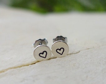 Heart Earrings • Circle Studs; Silver/Gold • Bridesmaid Gift • Long Distance Gift • Bridal Party Jewelry - MOH gift • Best Friend Gift