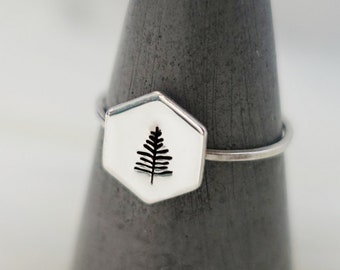 Hexagon Nature Ring • Dainty Sterling Silver or Gold-Filled Ring • Tiny Stack Ring • Hike Jewelry • Ocean Wave, Evergreen, Mountain Ring