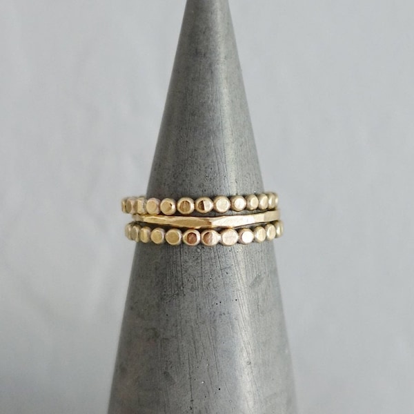 Stacking Rings Set • Dainty Dot Stackable Rings; Gold or Silver • Delicate Hammered Rings • Mixed Texture Rings •  Everyday Minimalist Rings
