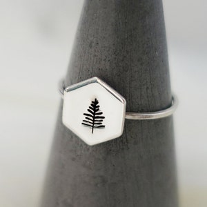 Hexagon Nature Ring • Dainty Sterling Silver or Gold-Filled Ring • Tiny Stack Ring • Hike Jewelry • Ocean Wave, Evergreen, Mountain Ring