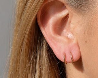 Double Piercing Earrings for One Hole • Twist Hoop Earrings - Faux Double Hoop • Helix Ear Cuff • Sterling Silver, 14k Gold Fill, Rose Gold
