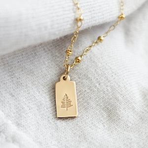 Pine Tree Necklace • Silver or Gold Evergreen Tag Pendant • Satellite Chain Necklace • Forest Jewelry • Fall + Winter Christmas Tree Jewelry