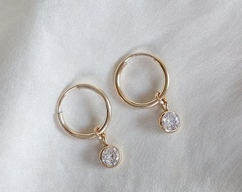Cubic Zirconia Hoop Earrings • Lightweight Endless Huggie Hoops • Everyday Minimalist Gold Fill Jewelry • Dangle Hoop Earrings • CZ Hoops