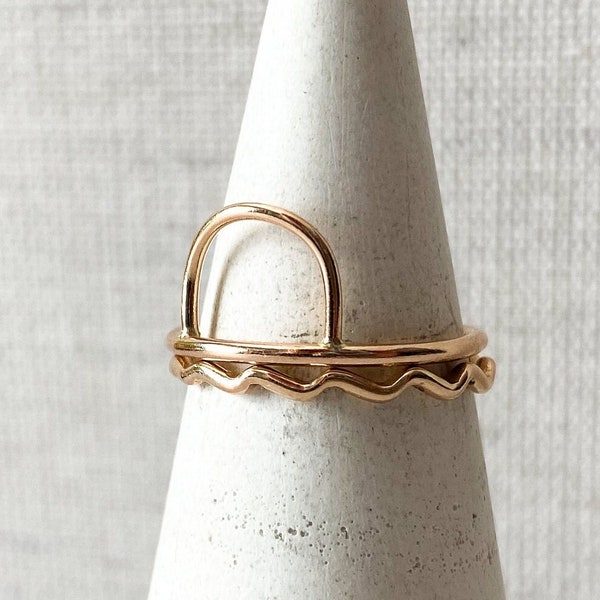 Sun + Wave Ring • Wave Ripple Stacking Ring • Beach Jewelry • Arch Ring • Squiggle Ring • Unique Ring Stack Set • Half Circle • Stackable