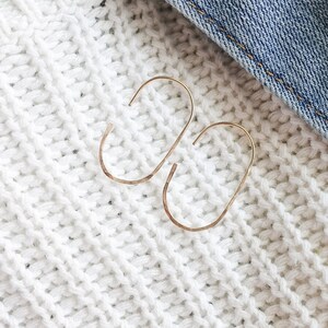 Dainty Oval Threaders Open Hoop Earrings Minimalist Gold Wire Earrings Silver Threaders Rose Gold Jewelry Hammered Jewelry image 6