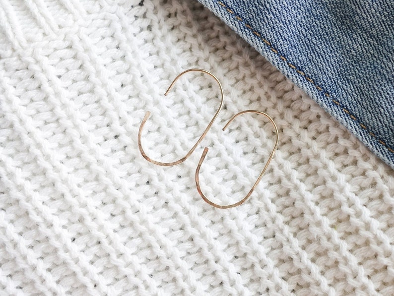 Dainty Oval Threaders Open Hoop Earrings Minimalist Gold Wire Earrings Silver Threaders Rose Gold Jewelry Hammered Jewelry image 6