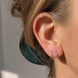 Double Hoop Twist Earrings • 8 mm Two Piercing Earring • Tiny Huggie Hoops • Minimal Spiral Earring • Double Cartilage or Helix Piercing image 5