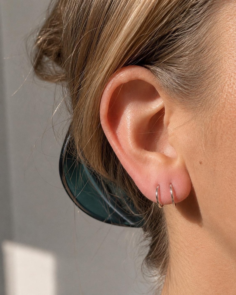 Double Hoop Twist Earrings • 8 mm Two Piercing Earring • Tiny Huggie Hoops • Minimal Spiral Earring • Double Cartilage or Helix Piercing image 5