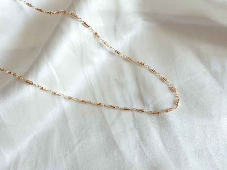 Dainty Layering Chain Tube Bead Chain Delicate Necklace Everyday Necklace Minimalist Necklace Sterling Silver or Gold Fill Choker zdjęcie 6