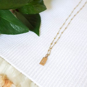 Gold Filled Evergreen Necklace Pine Tree Jewelry Satellite Chain Necklace Forest Jewelry Tree Charm Hike Jewelry Rectangle Tag image 2