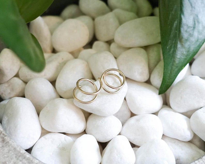 Double Hoop Twist Earrings • 8 mm Two Piercing Earring • Tiny Huggie Hoops • Minimal Spiral Earring • Double Cartilage or Helix Piercing image 6