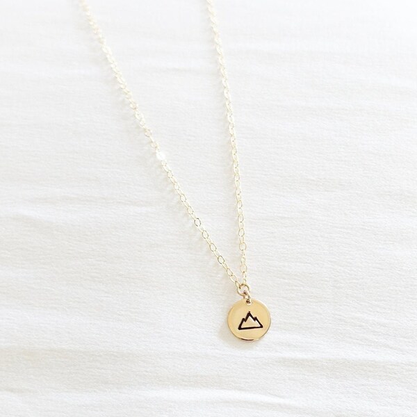 Dainty Mountain Necklace • Mountain Range • Small Disc Necklace • Hike Jewelry • Gold Nature Jewelry • Climb Jewelry • Wanderlust Gift