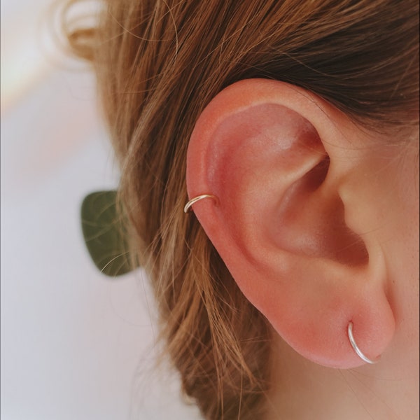 Huggie Hoop Earrings • Sterling Silver, Gold-Fill Sleeper Earrings • Tiny Huggie Hoops • Minimal Spiral Earring • Cartilage, Helix Piercing