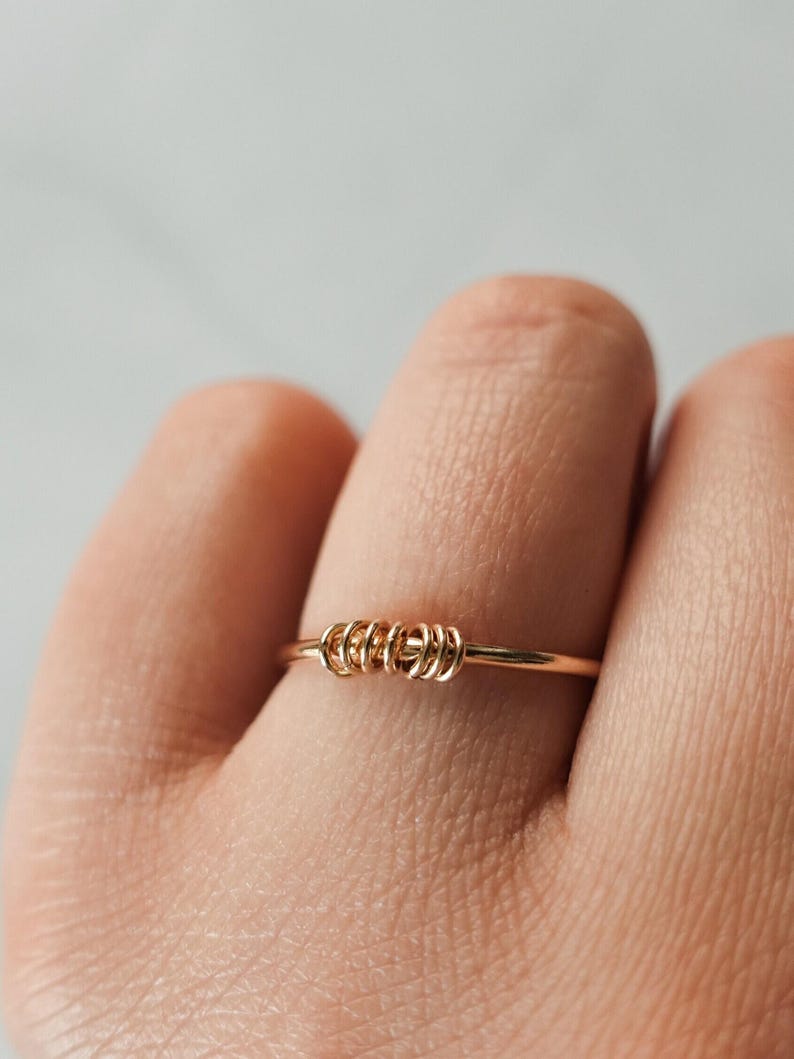 Fidget Ring • Anxiety Spinner Ring • Stackable Ring • Dainty Worry Ring • Everyday Jewelry • Minimal Modern Rings • Mixed Metal Ring image 1