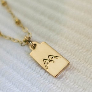Mountain Necklace • Rectangle Pendant • Satellite Chain • Outdoorsy Gifts • Gold Filled Jewelry • Travel Necklace • Snow Top Mountain Range