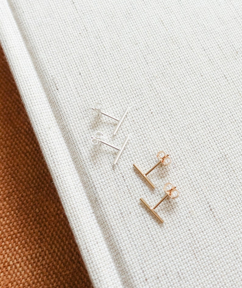 Tiny Bar Earrings Line Earrings Line Posts Simple Staple Post Sterling Silver Gold Fill Minimalist Stack Earring Everyday Wear image 1