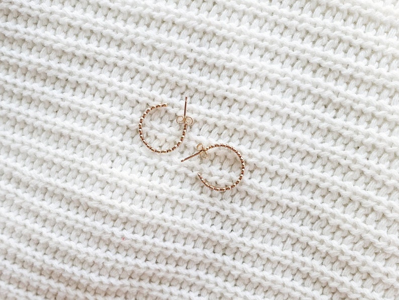 Tiny Dot Hoops Beaded Huggie Hoops Lightweight Everyday Earrings Open Hoop Earring Sterling Silver Gold Rose Gold Bead Wire Ear image 6