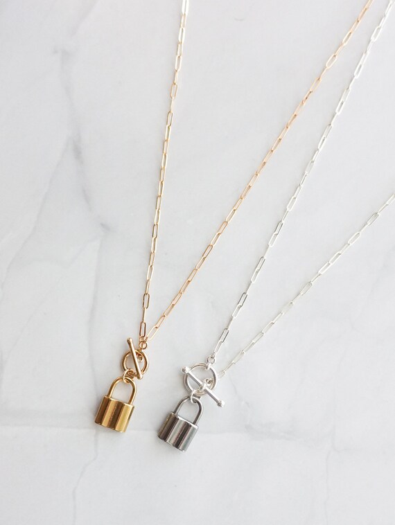Lock Necklace Gold Padlock Jewelry Toggle Clasp Necklace Etsy