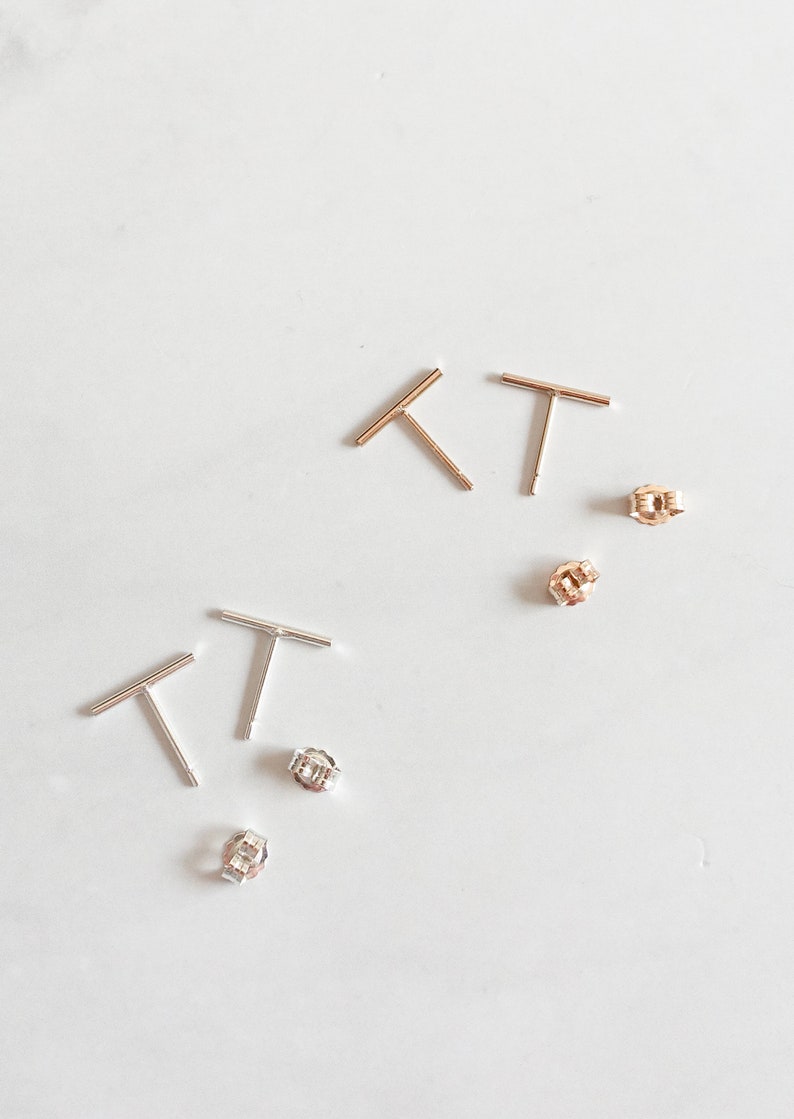 Tiny Bar Earrings Line Earrings Line Posts Simple Staple Post Sterling Silver Gold Fill Minimalist Stack Earring Everyday Wear image 2