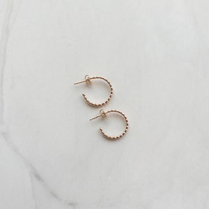 Tiny Dot Hoops Beaded Huggie Hoops Lightweight Everyday Earrings Open Hoop Earring Sterling Silver Gold Rose Gold Bead Wire Ear image 9