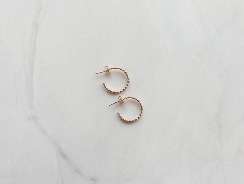 Tiny Dot Hoops Beaded Huggie Hoops Lightweight Everyday Earrings Open Hoop Earring Sterling Silver Gold Rose Gold Bead Wire Ear image 9