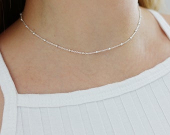 Satellite Chain Choker • Dainty Beaded Necklace • Ball Chain Choker • Dot Choker • Minimalist Necklace • Sterling Silver Layer Necklace •