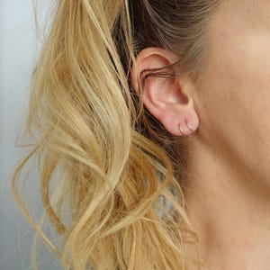 Double Hoop Twist Earrings • 8 mm Two Piercing Earring • Tiny Huggie Hoops • Minimal Spiral Earring • Double Cartilage or Helix Piercing image 8
