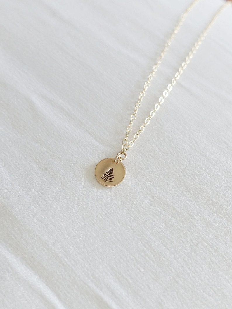 Gold Filled Evergreen Necklace Pine Tree Jewelry Small Disk Necklace Forest Jewelry Woodland Jewelry Tree Charm Hike Jewelry image 1
