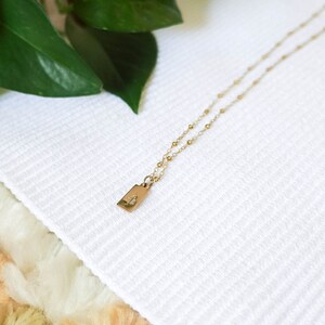 Gold Filled Evergreen Necklace Pine Tree Jewelry Satellite Chain Necklace Forest Jewelry Tree Charm Hike Jewelry Rectangle Tag image 6