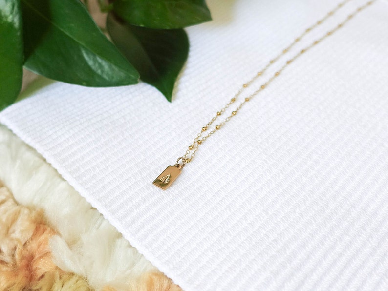 Gold Filled Evergreen Necklace Pine Tree Jewelry Satellite Chain Necklace Forest Jewelry Tree Charm Hike Jewelry Rectangle Tag image 6