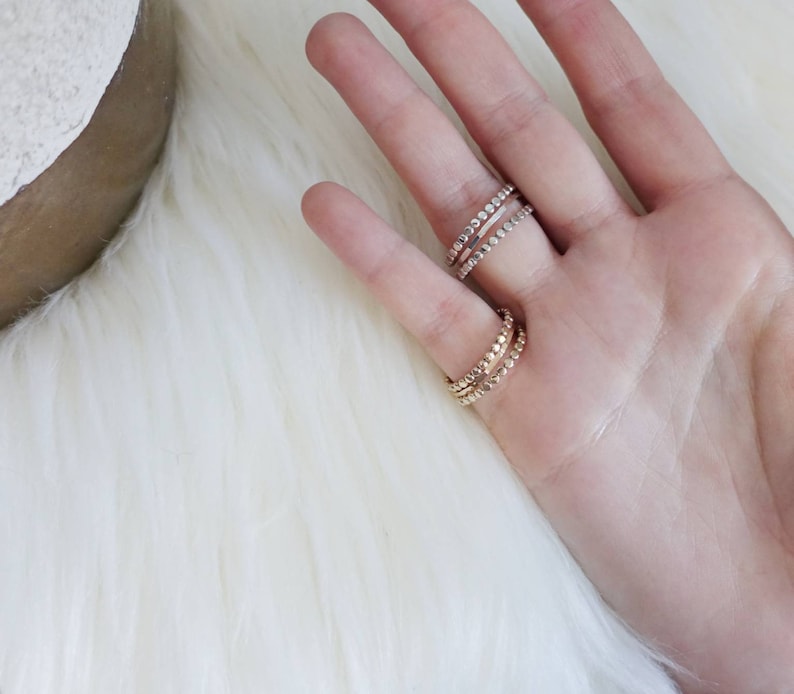 Stacking Rings Set Dainty Dot Stackable Rings Gold or Silver Delicate Hammered Rings Mixed Texture Rings Everyday Minimalist Rings image 10