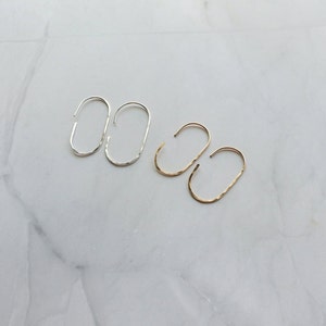 Dainty Oval Threaders Open Hoop Earrings Minimalist Gold Wire Earrings Silver Threaders Rose Gold Jewelry Hammered Jewelry image 9