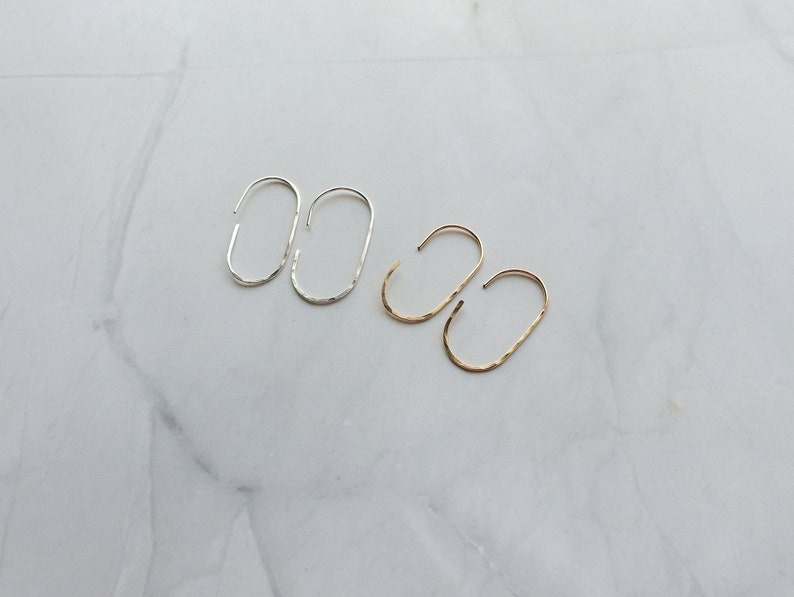 Dainty Oval Threaders Open Hoop Earrings Minimalist Gold Wire Earrings Silver Threaders Rose Gold Jewelry Hammered Jewelry image 9