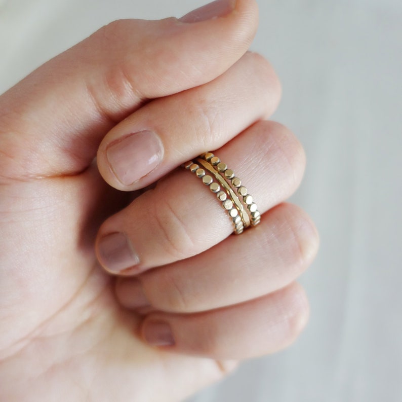 Stacking Rings Set Dainty Dot Stackable Rings Gold or Silver Delicate Hammered Rings Mixed Texture Rings Everyday Minimalist Rings image 2