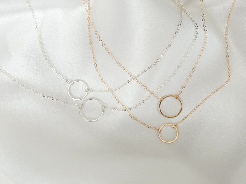 Hammered Circle Necklace Karma Necklace Eternity Necklace Small or Medium Ring Necklace Textured Layering Necklace Sterling Silver image 3