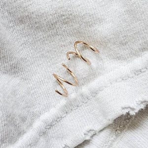 Double Hoop Twist Earrings • 8 mm Two Piercing Earring • Tiny Huggie Hoops • Minimal Spiral Earring • Double Cartilage or Helix Piercing image 3