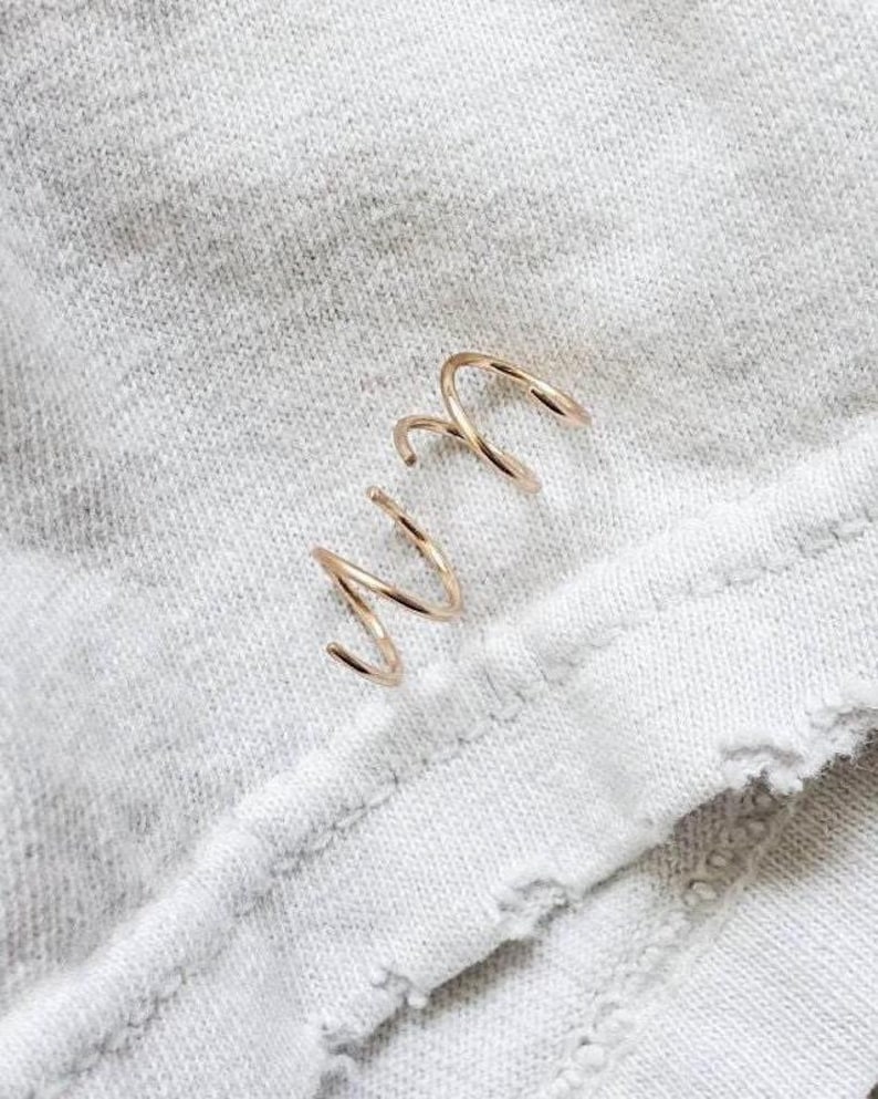 Double Hoop Twist Earrings • 8 mm Two Piercing Earring • Tiny Huggie Hoops • Minimal Spiral Earring • Double Cartilage or Helix Piercing image 3