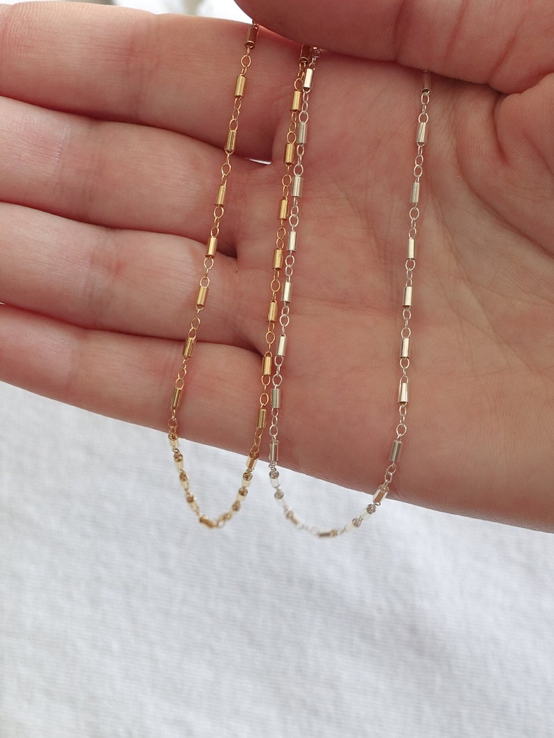 Dainty Layering Chain Tube Bead Chain Delicate Necklace Everyday Necklace Minimalist Necklace Sterling Silver or Gold Fill Choker zdjęcie 9