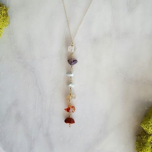 7 Chakra Crystal Necklace Meditation Necklace Natural Gemstone Drop Chain Gold Fill 7 Stone Chakra Yoga Jewelry Gift For Yogi image 10