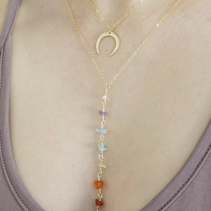 7 Chakra Crystal Necklace Meditation Necklace Natural Gemstone Drop Chain Gold Fill 7 Stone Chakra Yoga Jewelry Gift For Yogi image 3