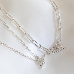 Paperclip Necklace • Small or Large Link Necklace • Toggle Clasp Jewelry • Flat Link Necklace • Layering Bold Chain • 925 SS or Gold-Fill