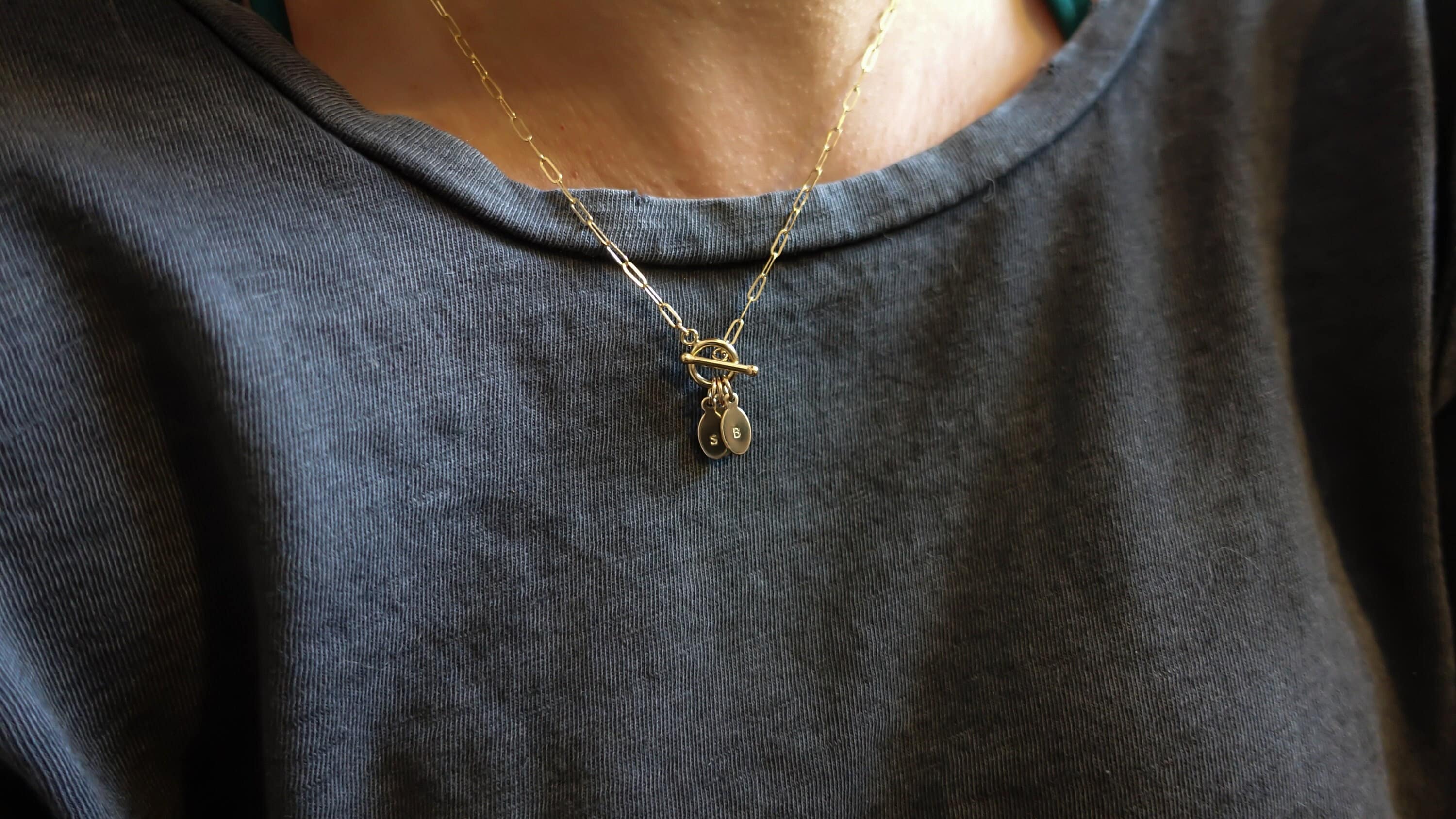 Dainty Initials Necklace • Name Necklace • Custom Gift For Her • Personalized Tag Necklace • Toggle Clasp Jewelry • Family Charm Necklace